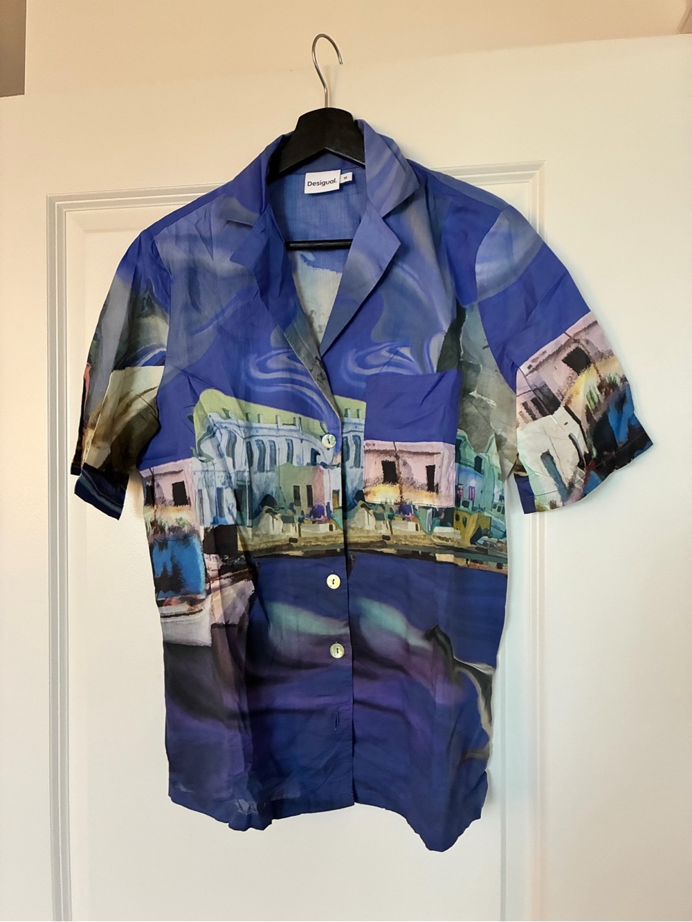 Desigual - Blue and Purple Scenic Print Button-Up Blouse